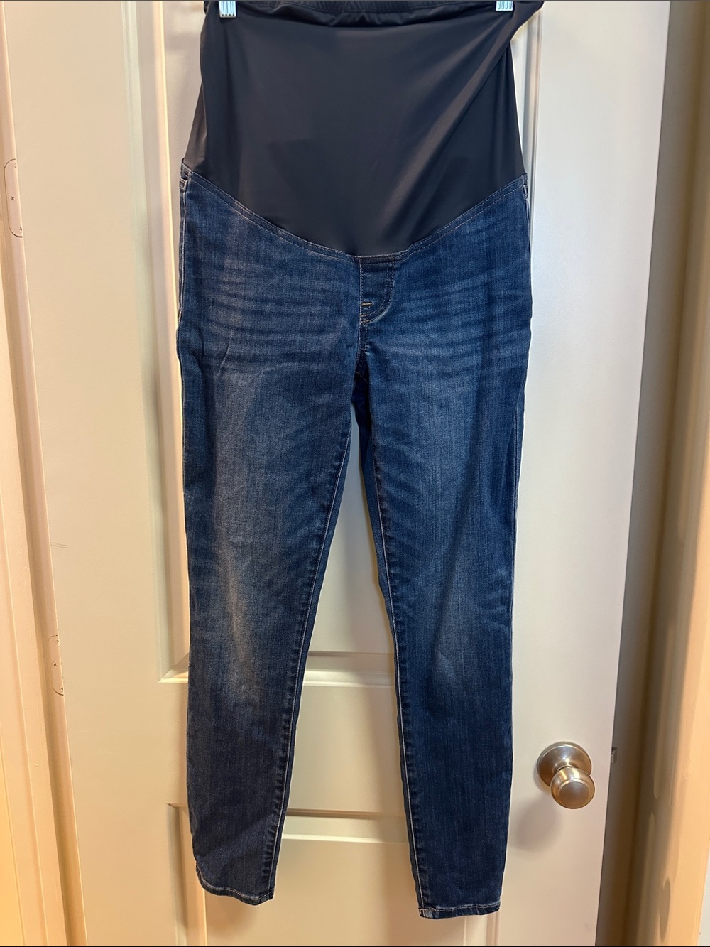 Madewell Dark Blue Skinny Jeans with Black Overbump Panel